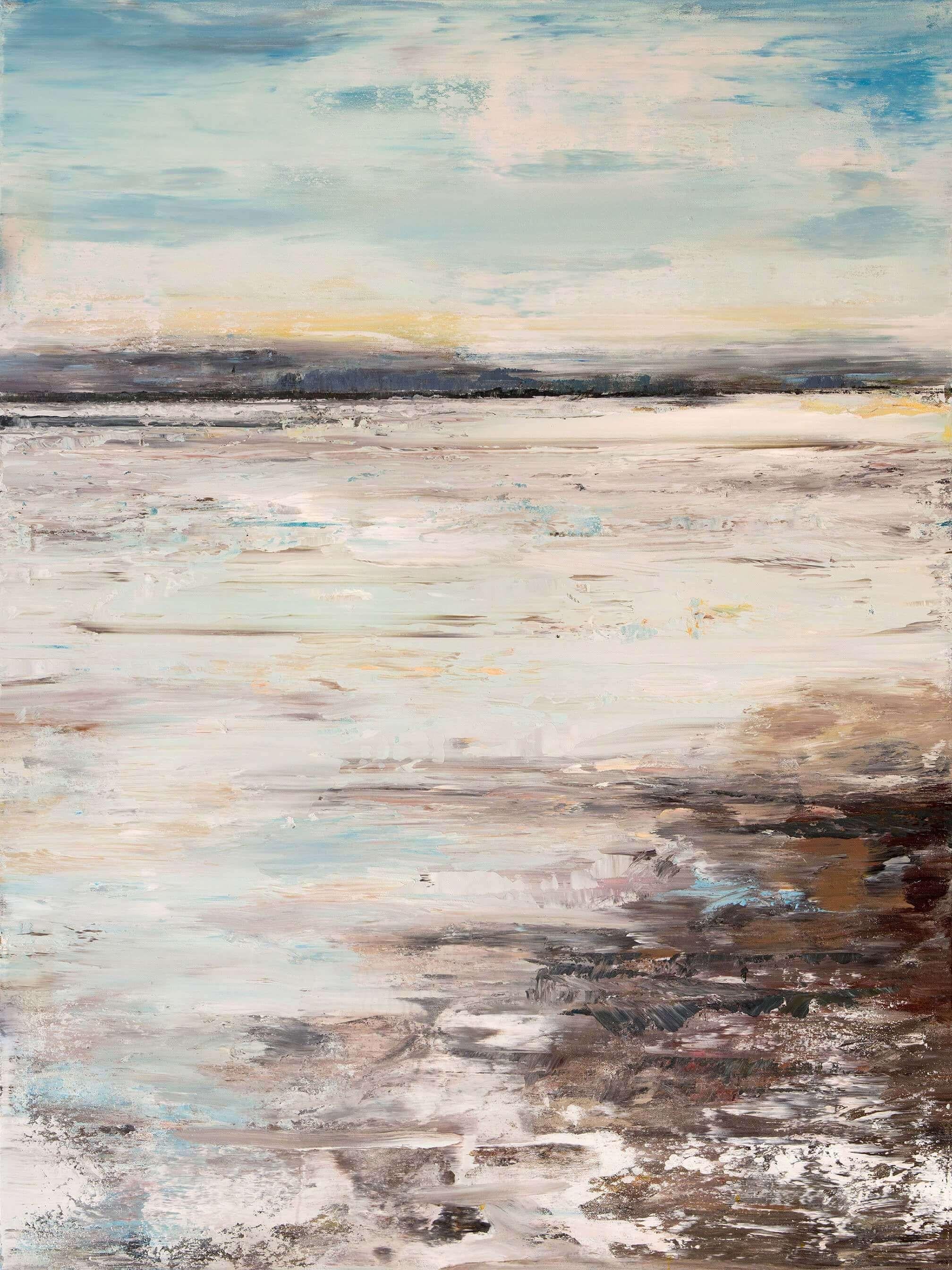 John Beard Landscape Painting - SANDBAR, Contemporary Beach Landscape Fine Art on Giclee Canvas: 48"H x 36"W