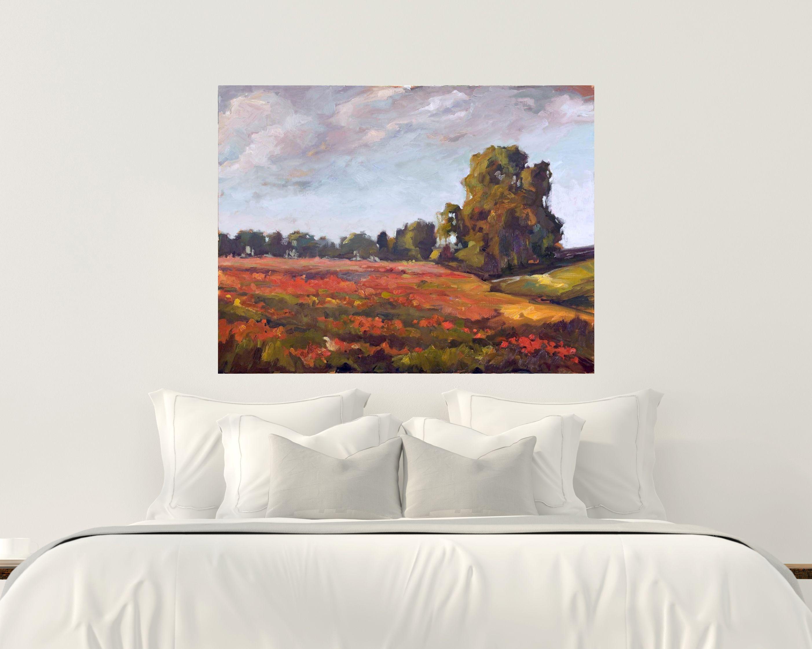 SEA OF POPPIES Contemporary Rural Landscape Fine Art on Giclee Canvas: 48