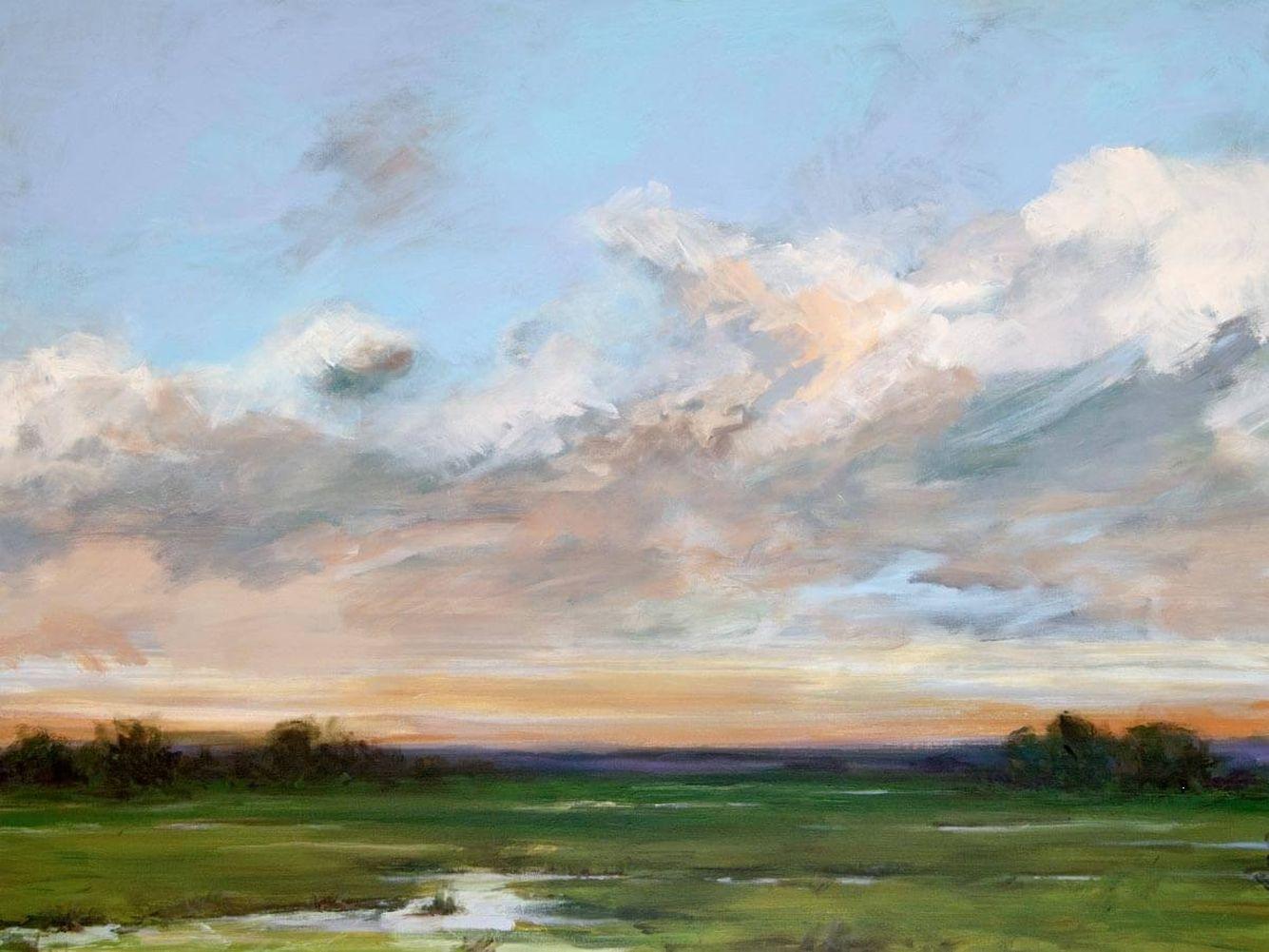 John Beard Landscape Painting - SOLACE I, Contemporary Sunset Landscape Fine Art on Giclee Canvas: 48"H x 36"W