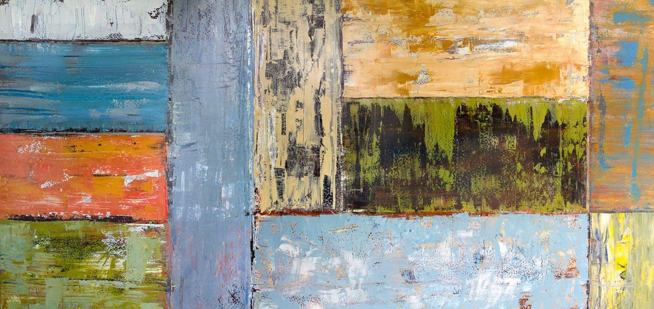 John Beard Abstract Painting - SPACES, Contemporary Blocks Fine Art on Giclee Canvas: 72"H x 36"W