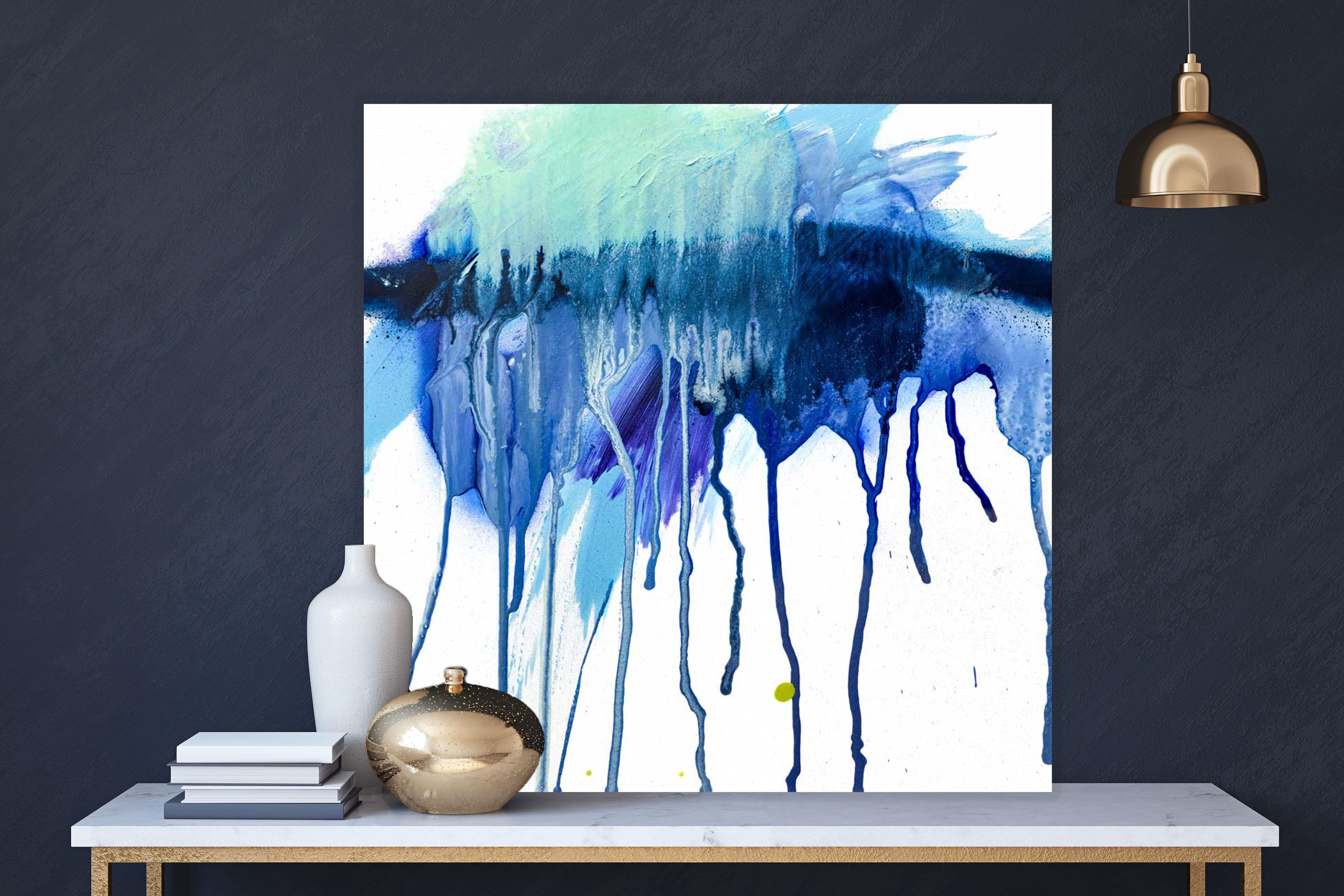 STALACTITE, Contemporary Blue and White Fine Art on Giclee Canvas: 40