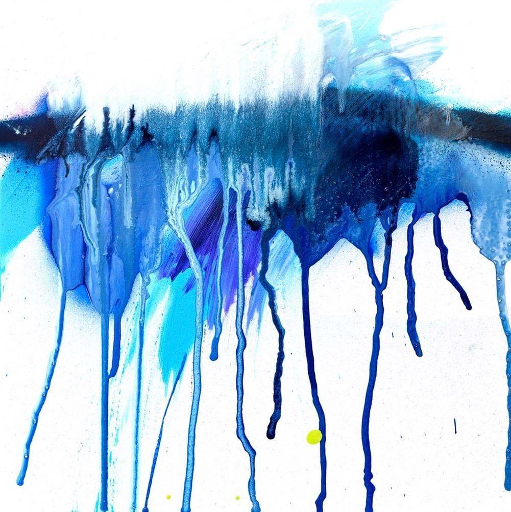 John Beard Abstract Painting - STALACTITE, Contemporary Blue and White Fine Art on Giclee Canvas: 40"H x 40"W