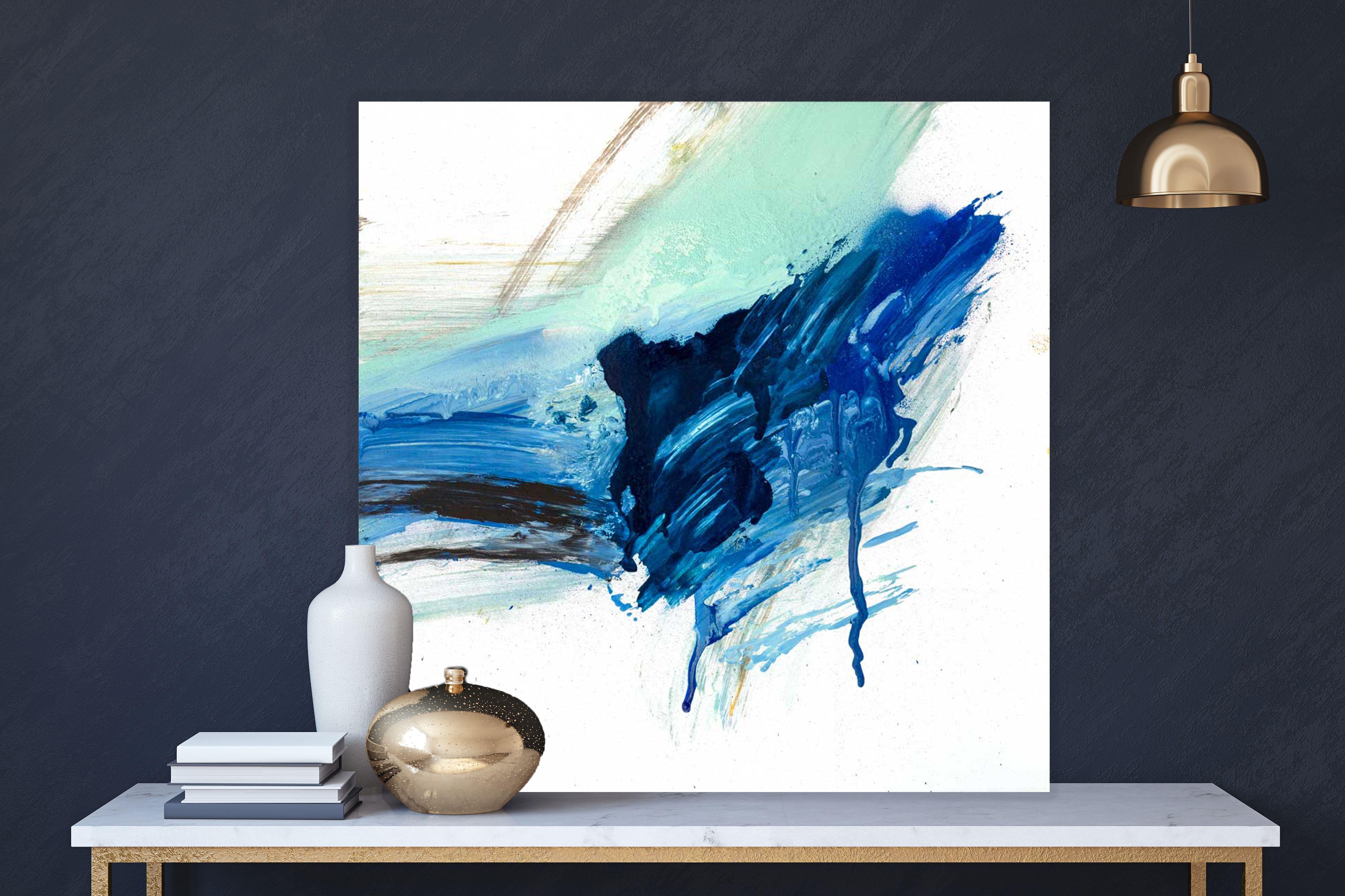 STALAGMITE, Contemporary Blue and White Fine Art on Giclee Canvas: 40