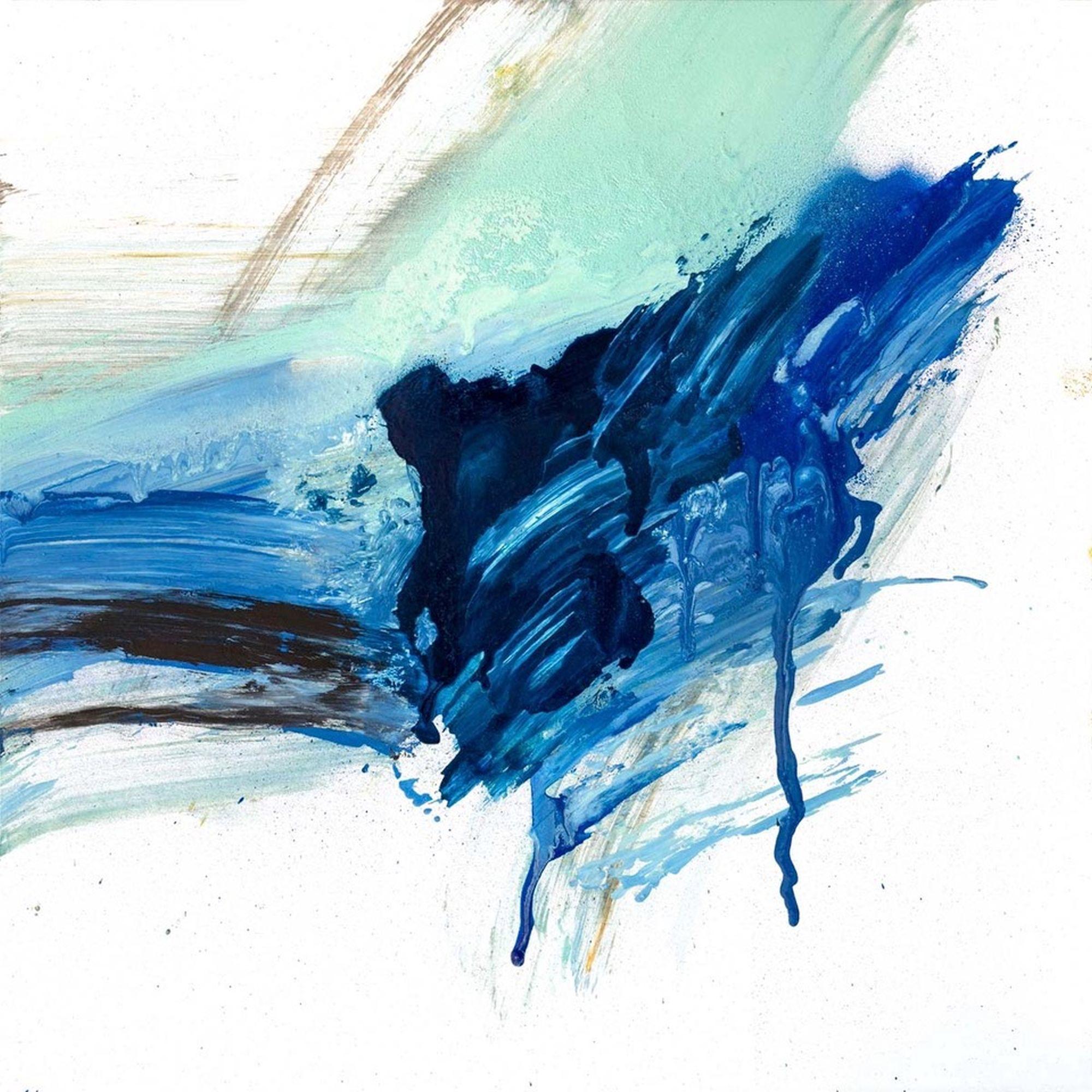 John Beard Abstract Painting - STALAGMITE, Contemporary Blue and White Fine Art on Giclee Canvas: 40"H x 40"W