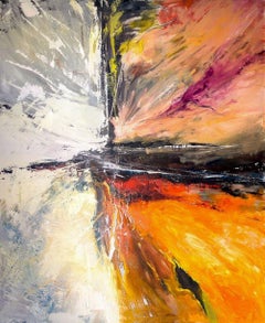 STARBURST, Contemporary Orange and Red Fine Art on Giclee Canvas: 48"H x 36"W