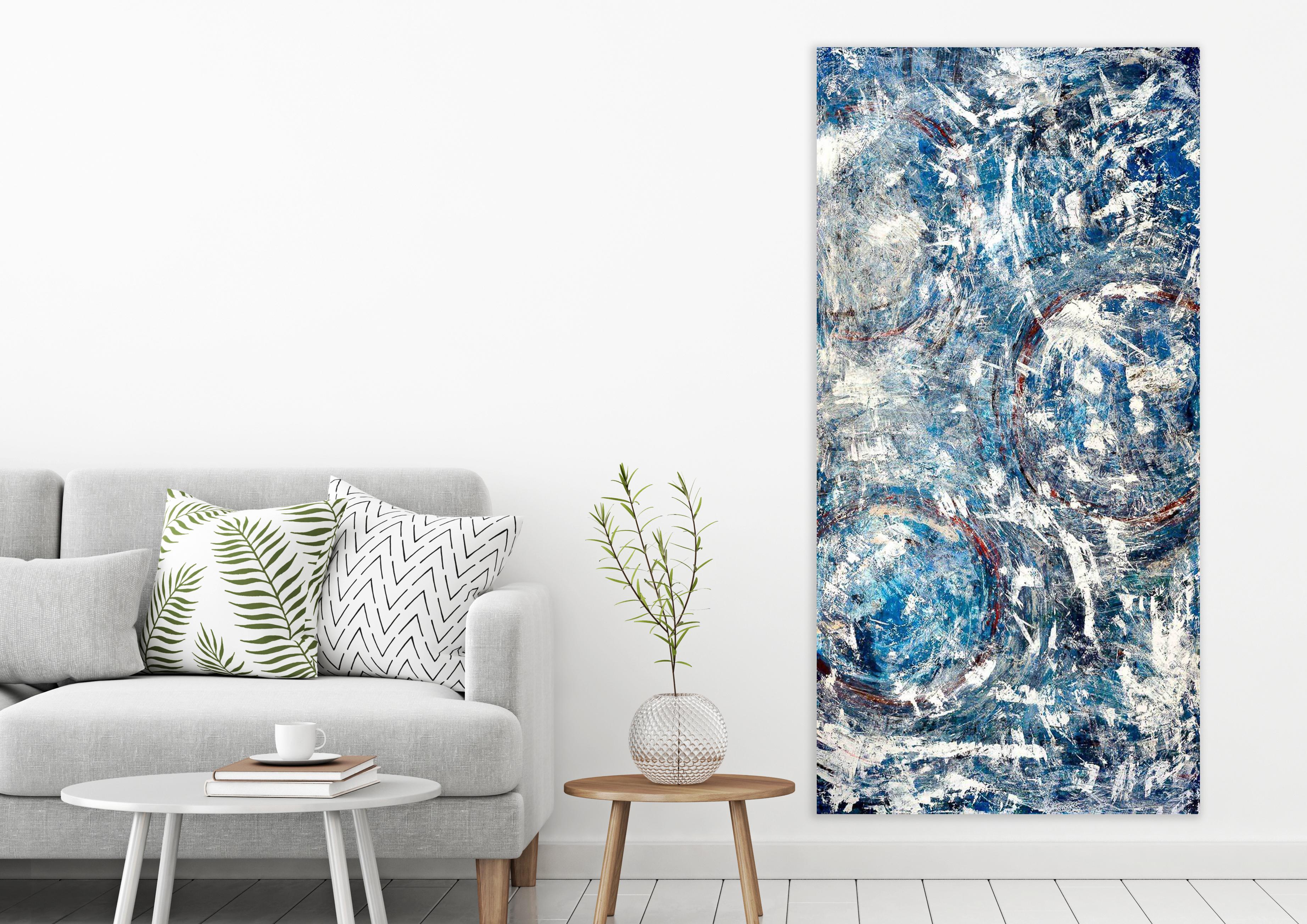 BIG BLUE, Fine Art with Artist Hand Embellished on Giclee Canvas Made to Order - Abstract Painting by John Beard