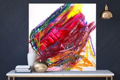 RUBY, Contemporary Red Orange Abstract Fine Art on Giclee Canvas: 48"H x 48"W