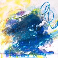 SAPPHIRE, Contemporary Blue and Yellow Fine Art on Giclee Canvas: 36"H x 36"W