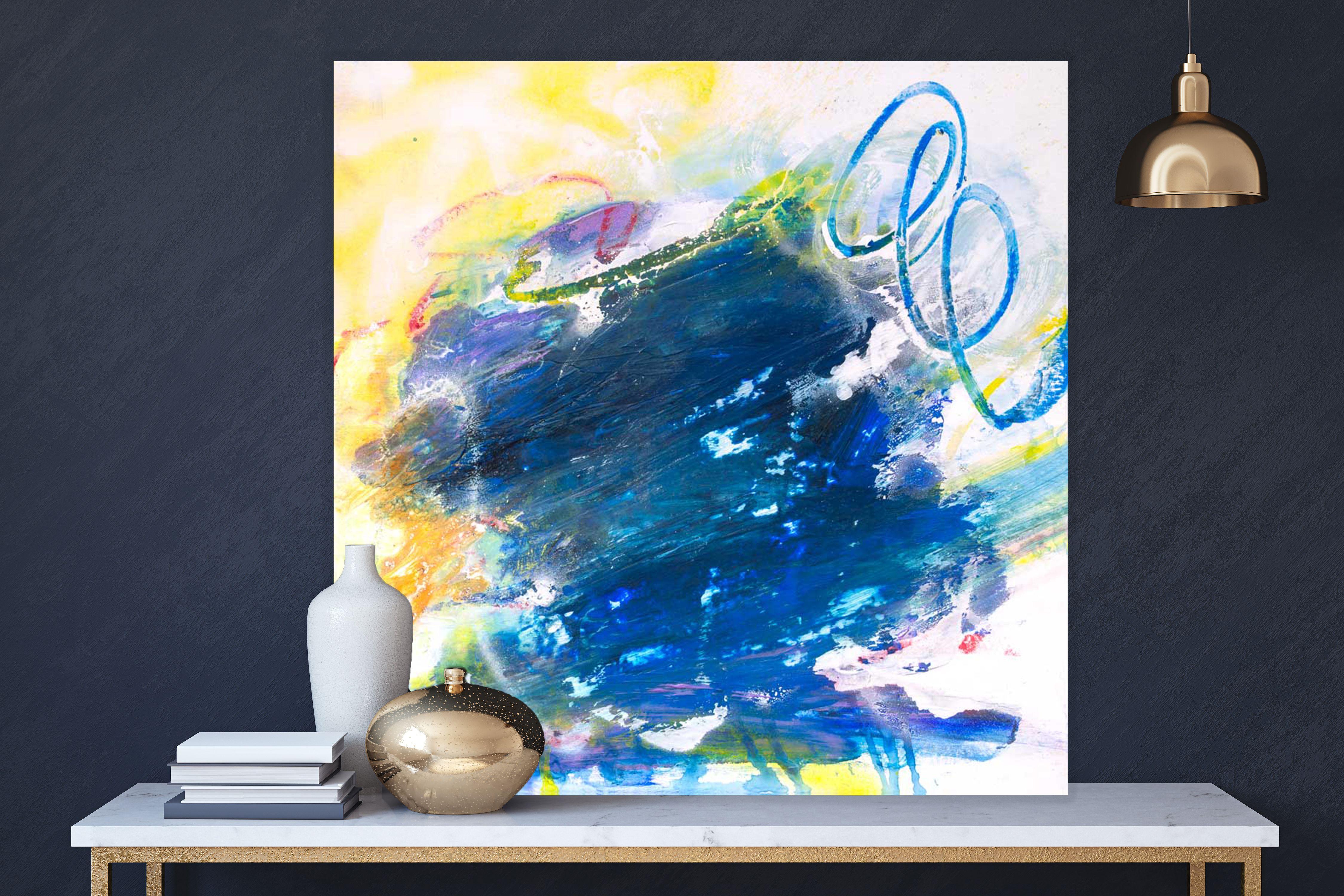 SAPPHIRE, Contemporary Blue and Yellow Fine Art on Giclee Canvas: 48