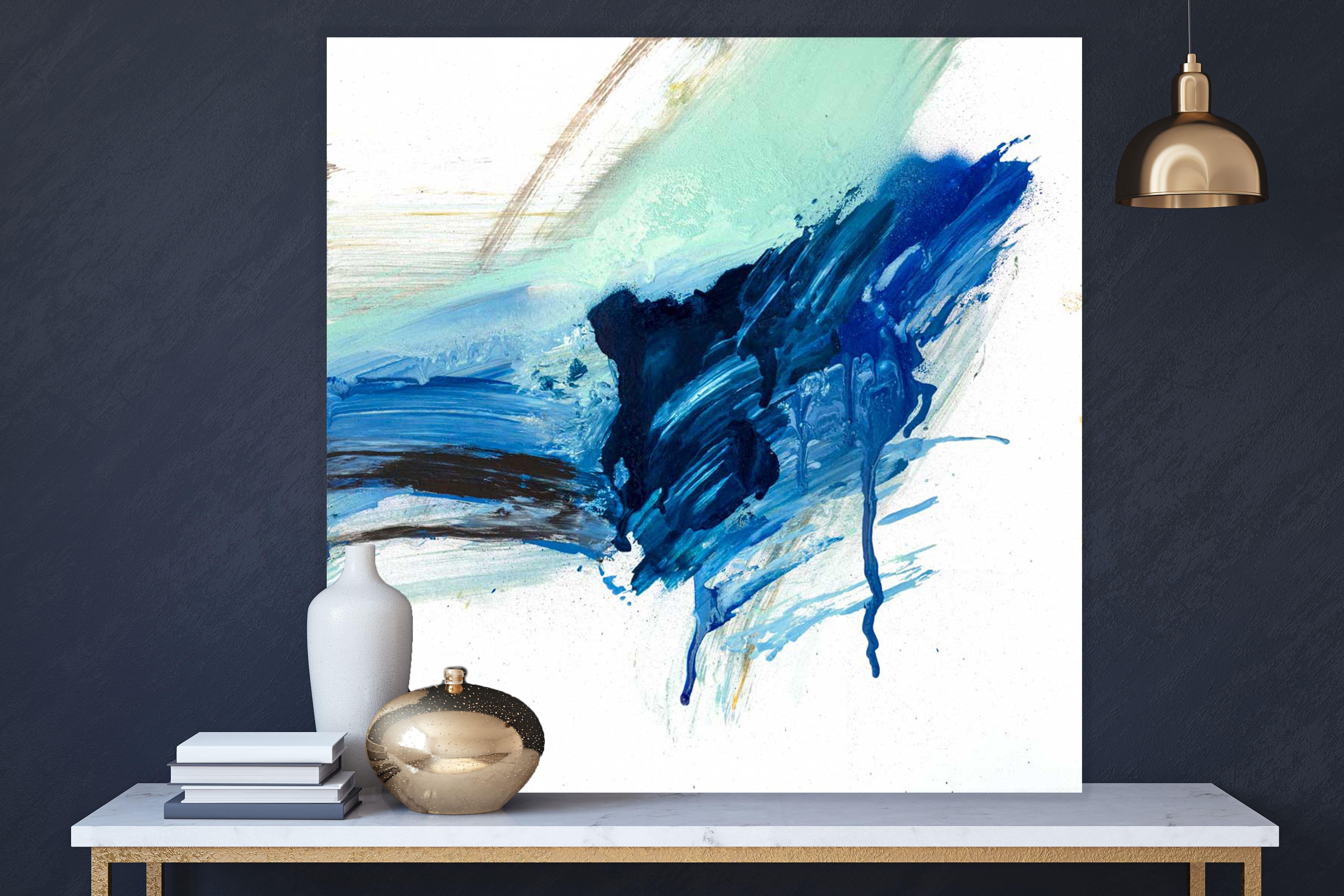 STALAGMITE, Contemporary Blue and White Fine Art on Giclee Canvas: 48