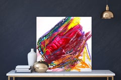 RUBY, Contemporary Red Orange Abstract Fine Art on Giclee Canvas: 36"H x 36"W
