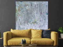 SILVER SHADOW, Contemporary Silver Abstract Fine Art on Giclee Canvas: 48" x 48"