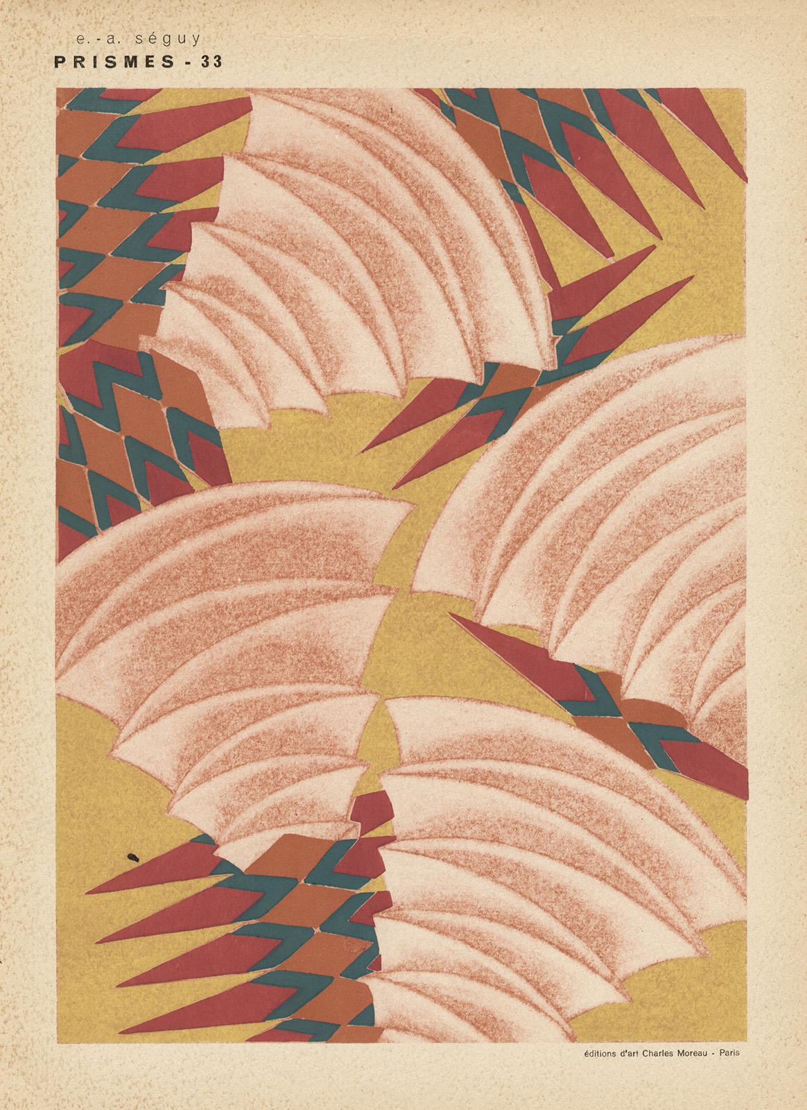 E.A. Seguy was an important decorative artist of the Art Nouveau and Art Deco periods. His graphic technique was achieved through hand-coloring prints through numerous plate stencils. Published by Charles Moreau in Paris.



