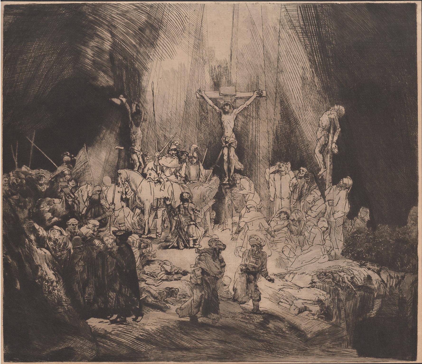 Armand Durand Figurative Print - The Three Crosses, etching by Armand-Durand after Rembrandt, circa 1880