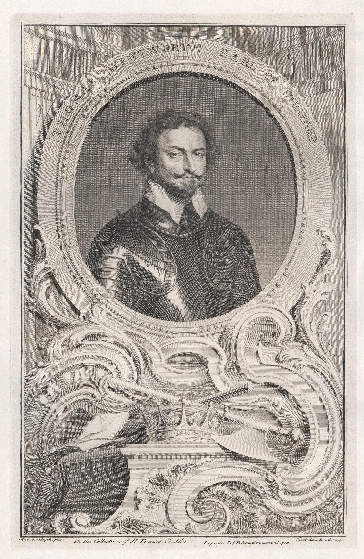 Jacobus Houbraken  Portrait Print - Thomas Wentworth Earl of Strafford, portrait engraving, c1820