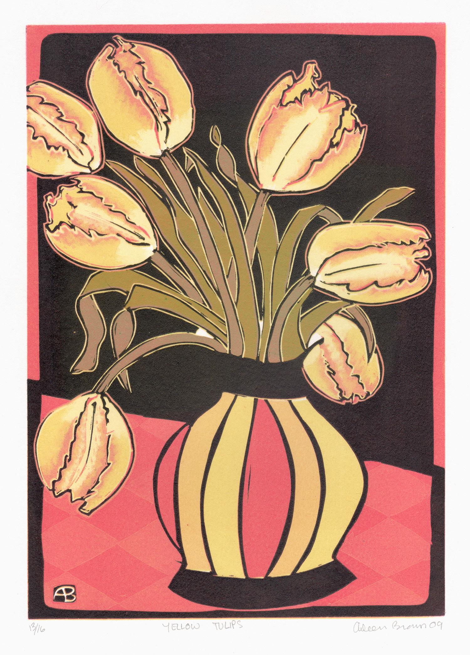 Tulipani, linoleografia a colori di Aileen Brown, 2009