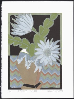 Epiphyllum Flowers, Aileen Brown colour linocut, 2019