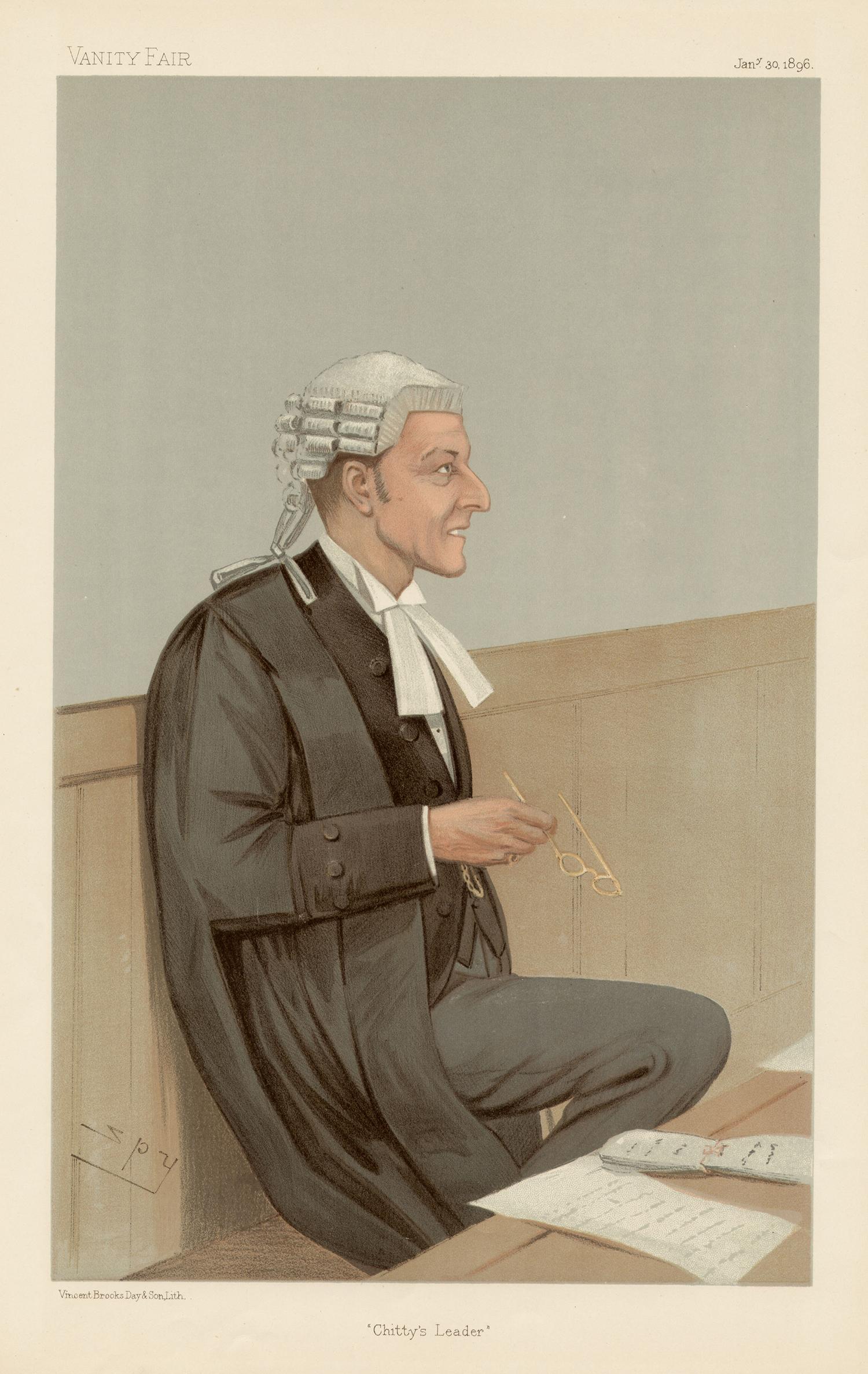 Sir Leslie Ward Figurative Print - Chitty's Leader, Vanity Fair legal chromolithograph of a judge, 1896