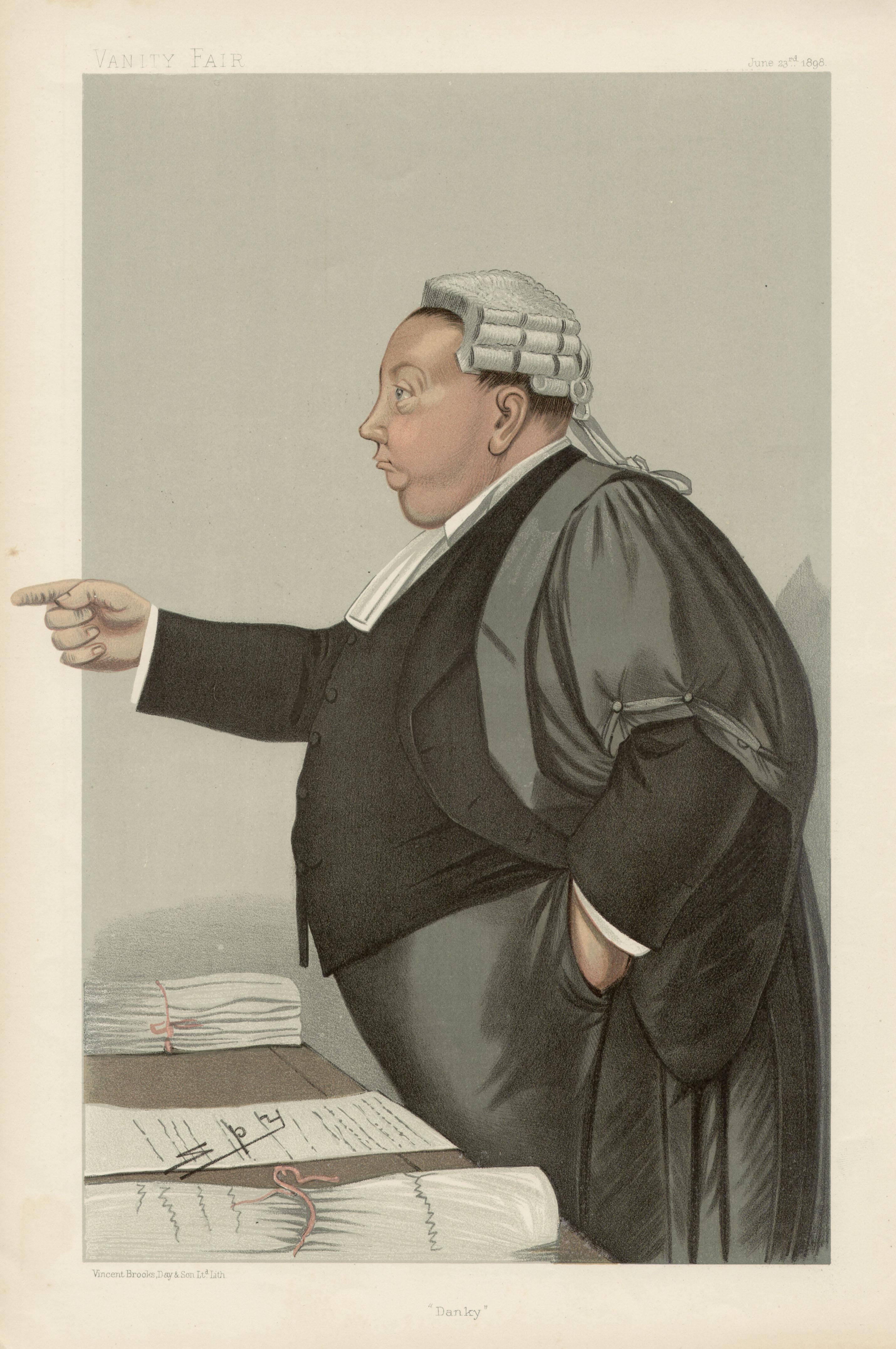 Sir Leslie Ward Figurative Print - Danky, Vanity Fair legal chromolithograph of a judge, 1898