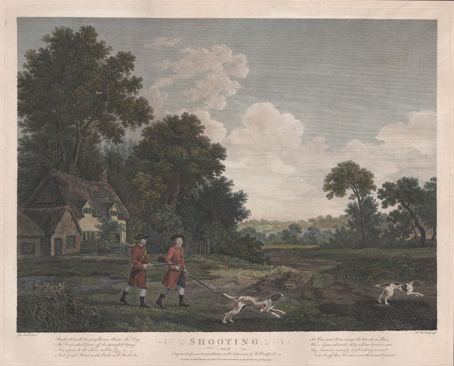 After George Stubbs Animal Print - Shooting. English engraving by Woollett after George Stubbs, 1799