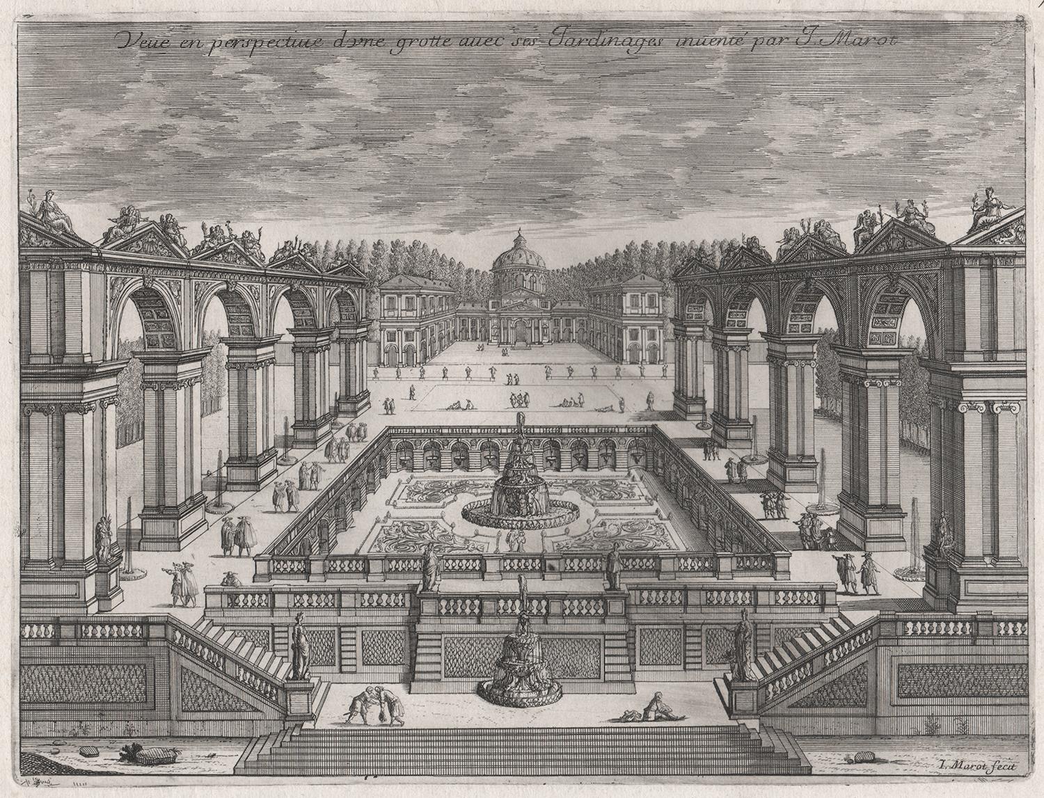 French 17th century garden design engraving by Jean Marot, circa 1665
