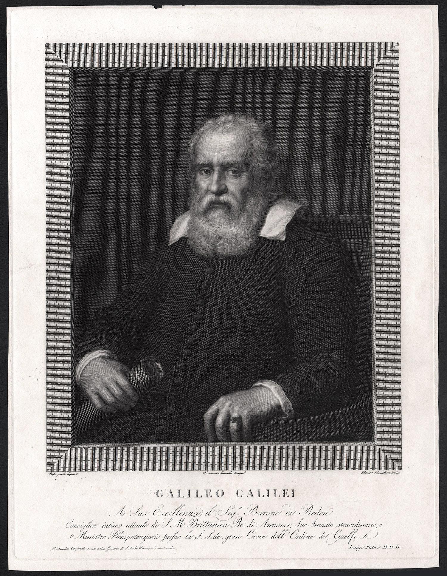 Galileo, late 18th century science astronomy portrait engraving print
