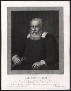 Antique Galileo, late 18th century science astronomy portrait engraving print