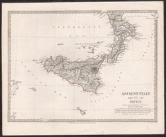Ancient Italy and Sicily. Antique map, 1830
