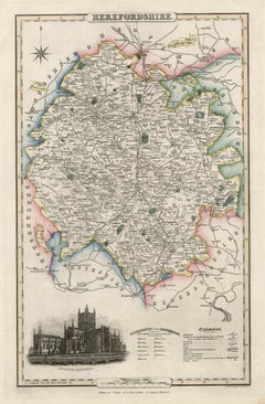 Carte ancienne du comté d'Herefordshire, Angleterre, 1847
