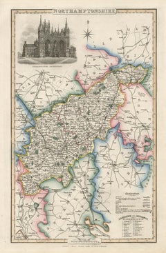 Northamptonshire, Englische Grafschaft, Antike Karte, 1847