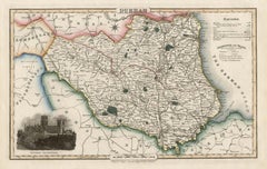 Durham, mappa antica della contea inglese, 1847