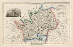 Carte ancienne du comté d'Hertfordshire, Angleterre, 1847