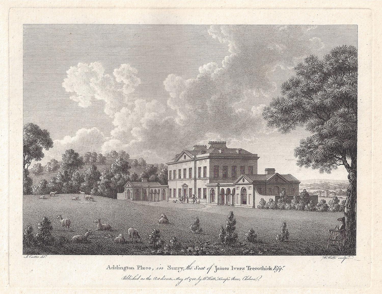 Gravure Originale XVIIIe William Watts - Château Theodore Henri - Surrey Carshalton