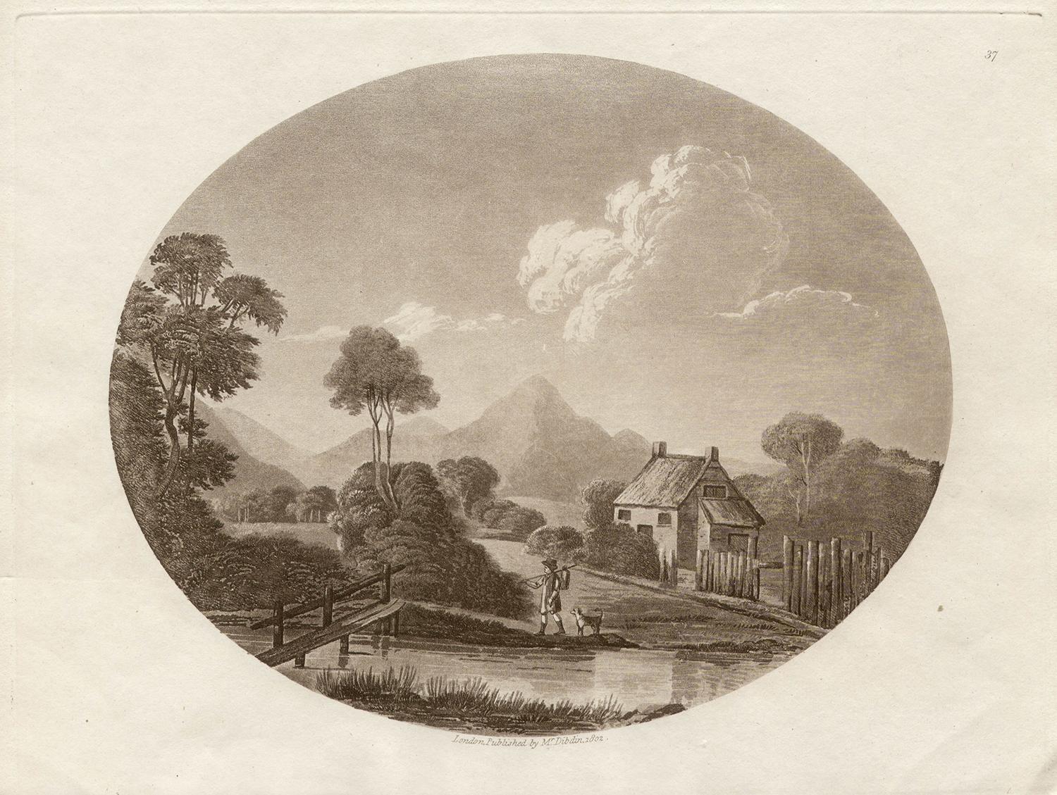 Charles Dibdin: „Krekin in Shropshire“, sepiafarbener Aquatinta, 1801