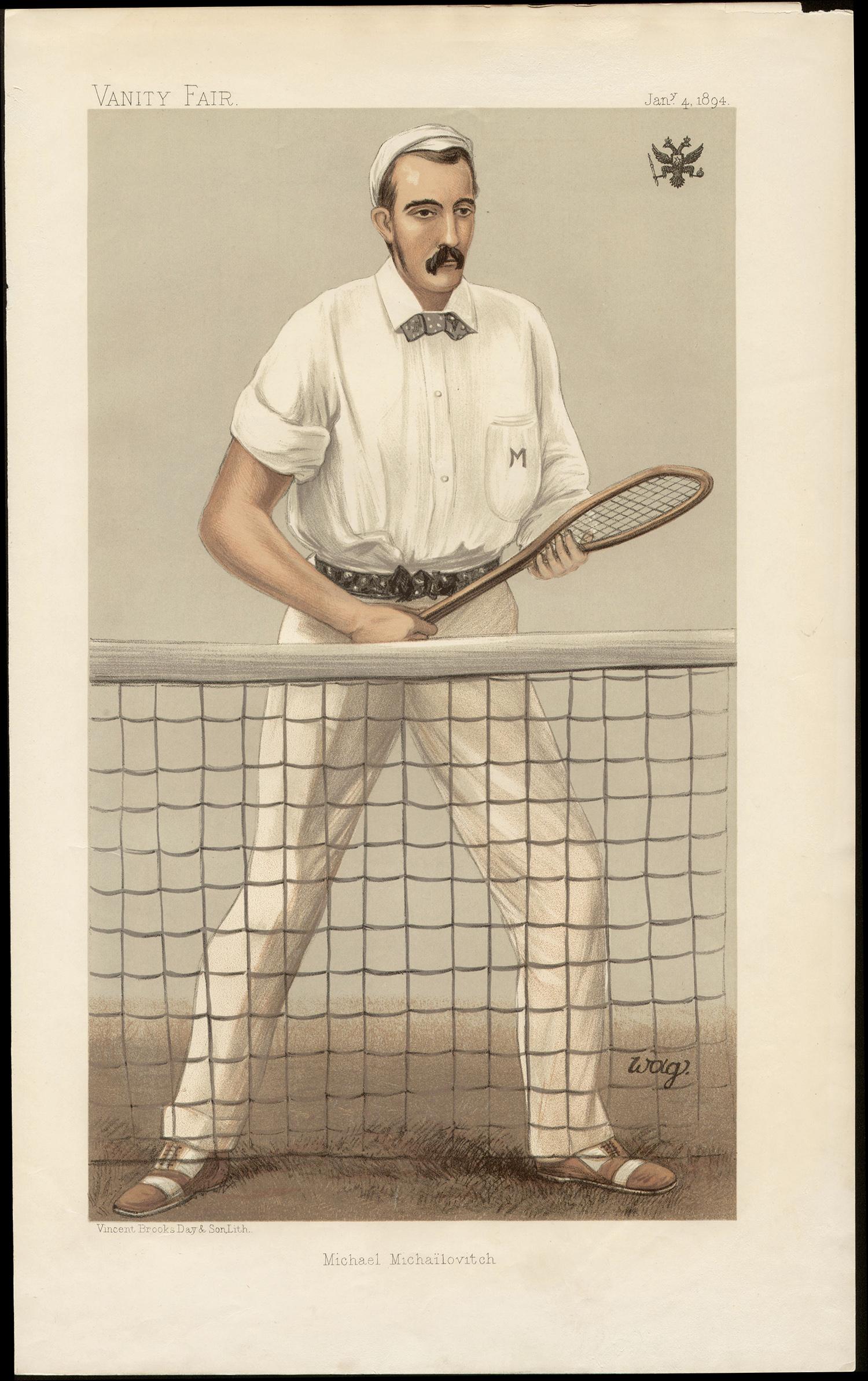 AG Witherby Figurative Print - Michael Michailovitch, Russian tennis player, Vanity Fair chromolithograph, 1894