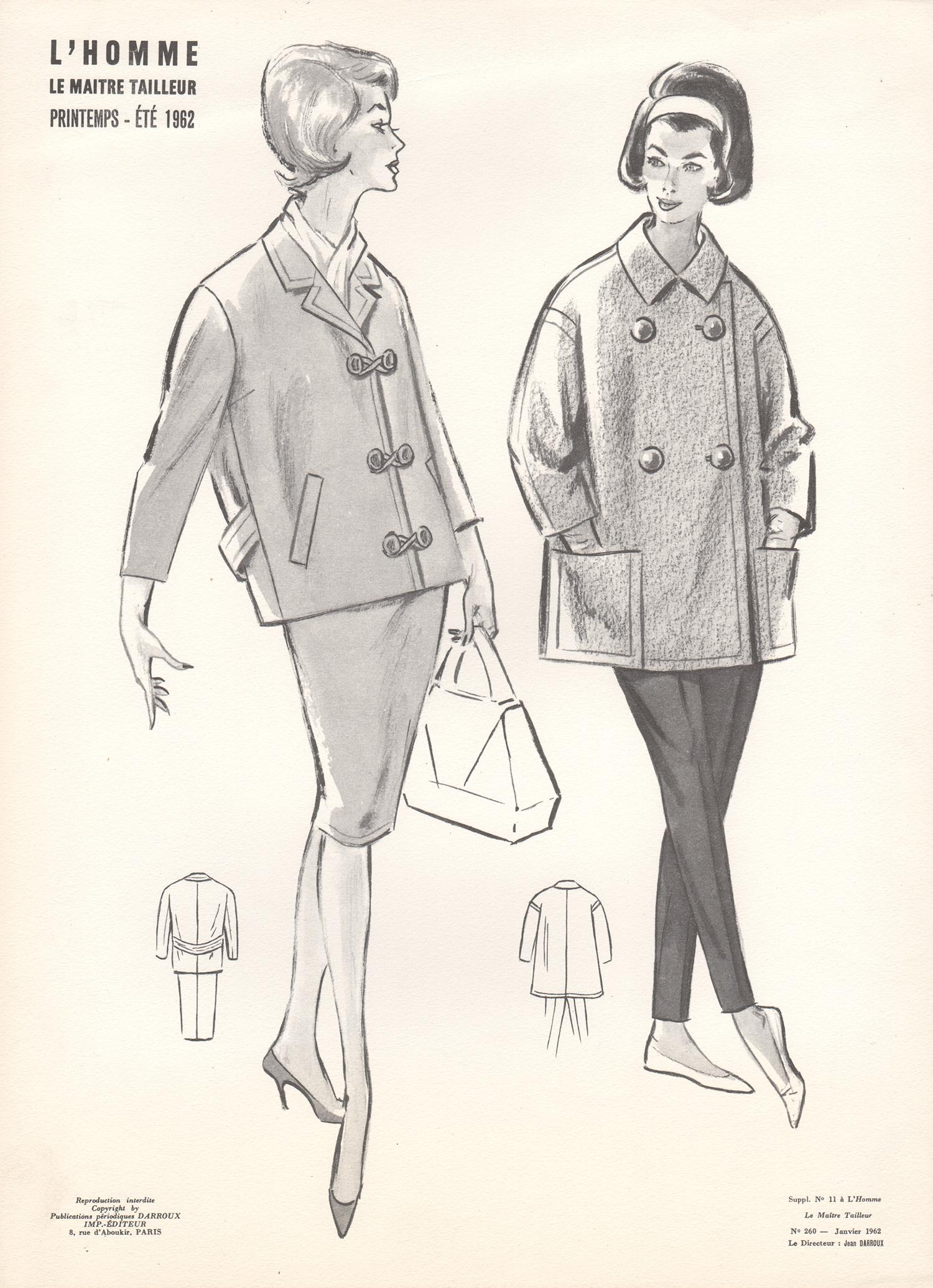 Jean Darroux  Figurative Print - French Mid-Century 1962 Fashion Design Vintage Lithograph Print