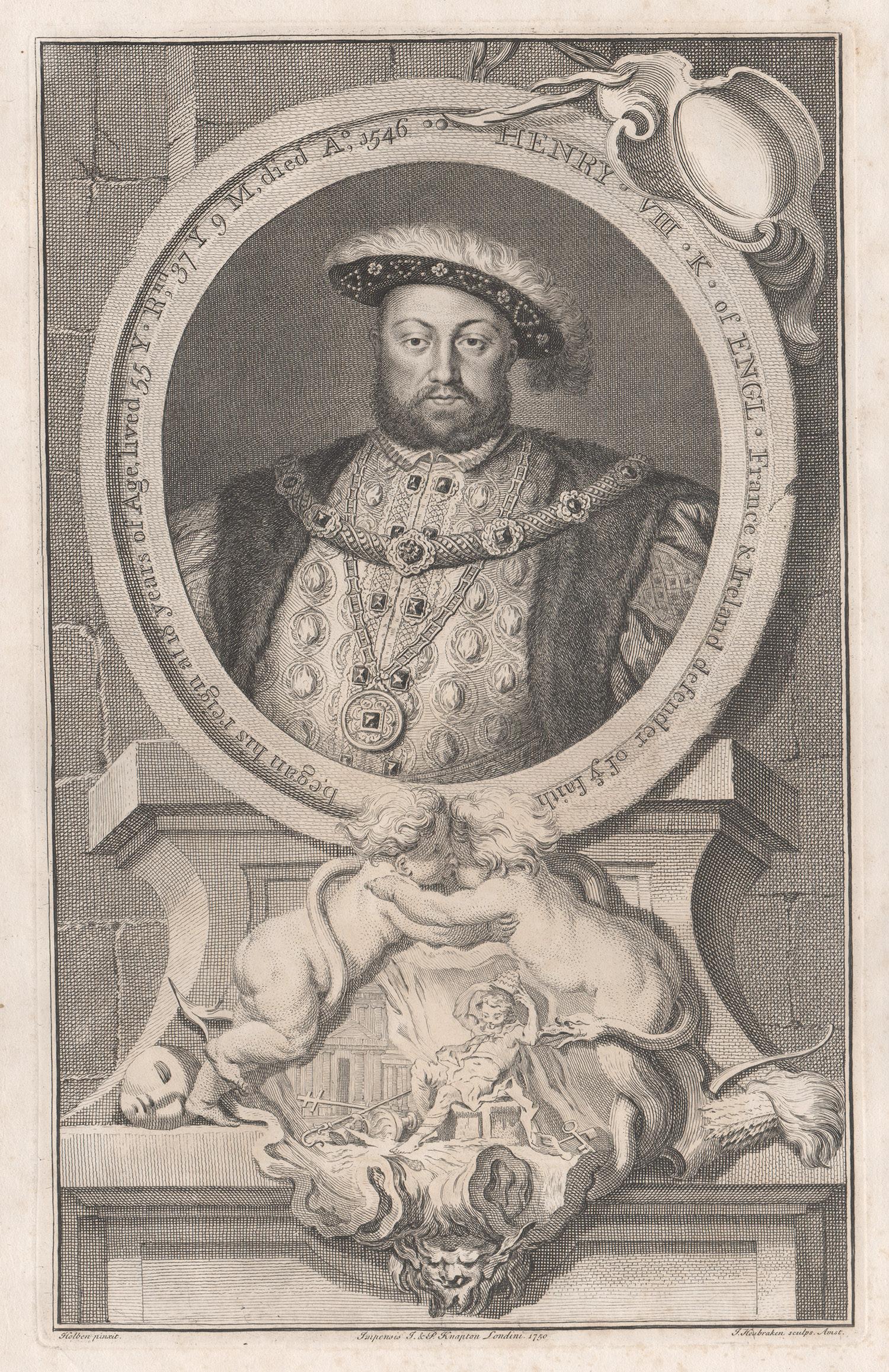 Jacobus Houbraken  Portrait Print - Henry VIII, portrait engraving, c1820