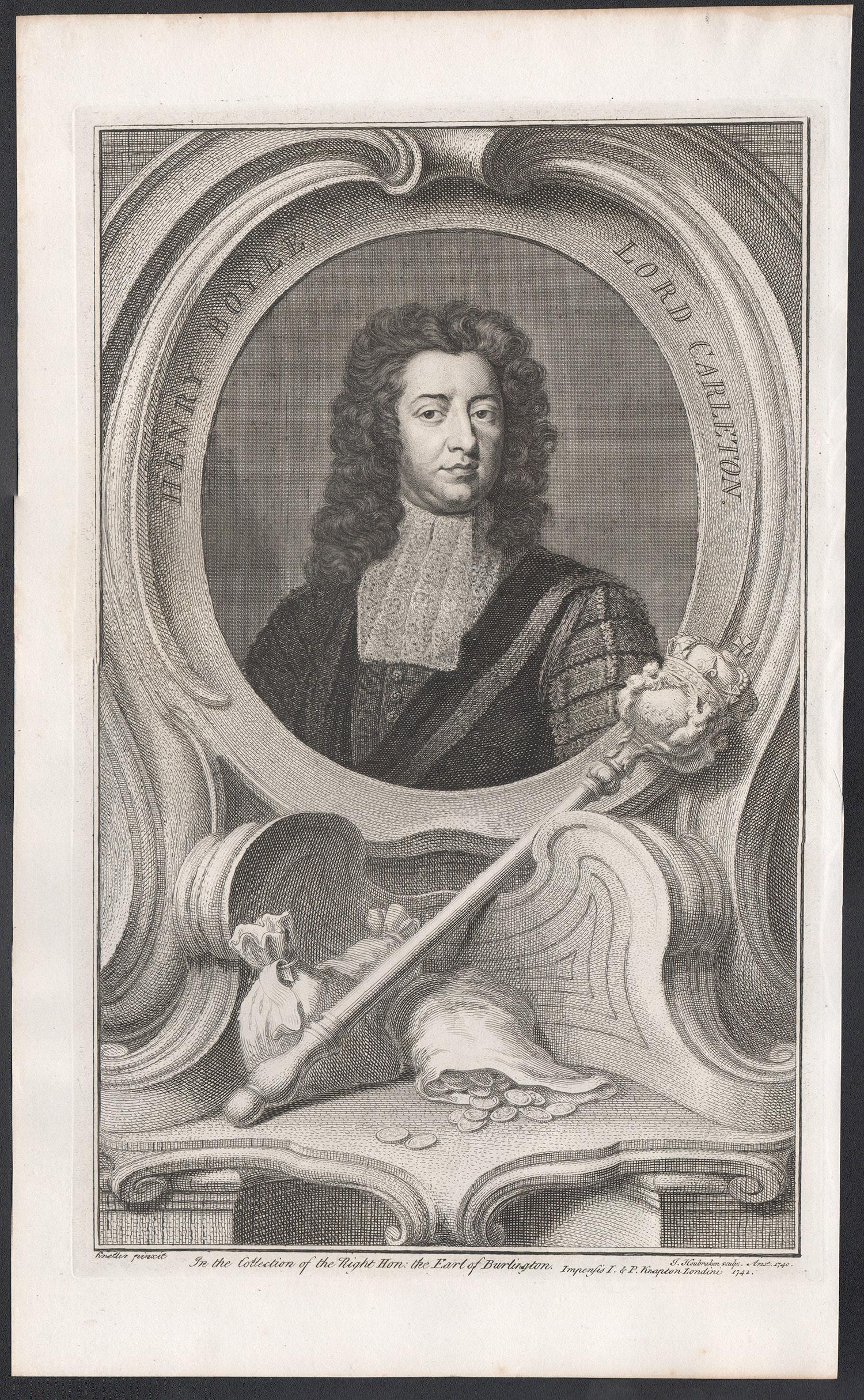 Henry Boyle, Lord Carleton, portrait engraving, c1820 - Print by Jacobus Houbraken 
