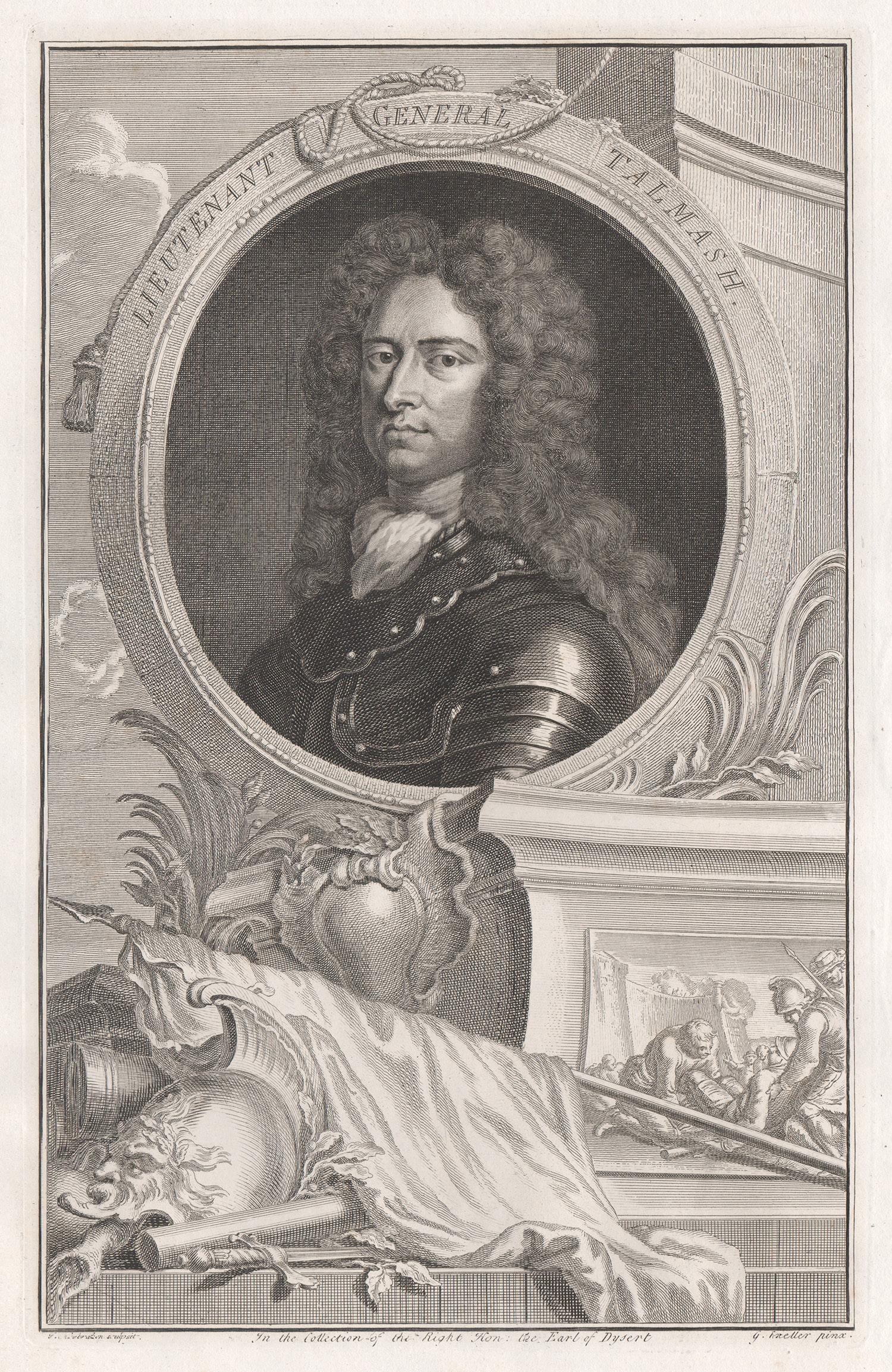 Jacobus Houbraken  Portrait Print - Lieutenant General Talmash, portrait engraving, c1820