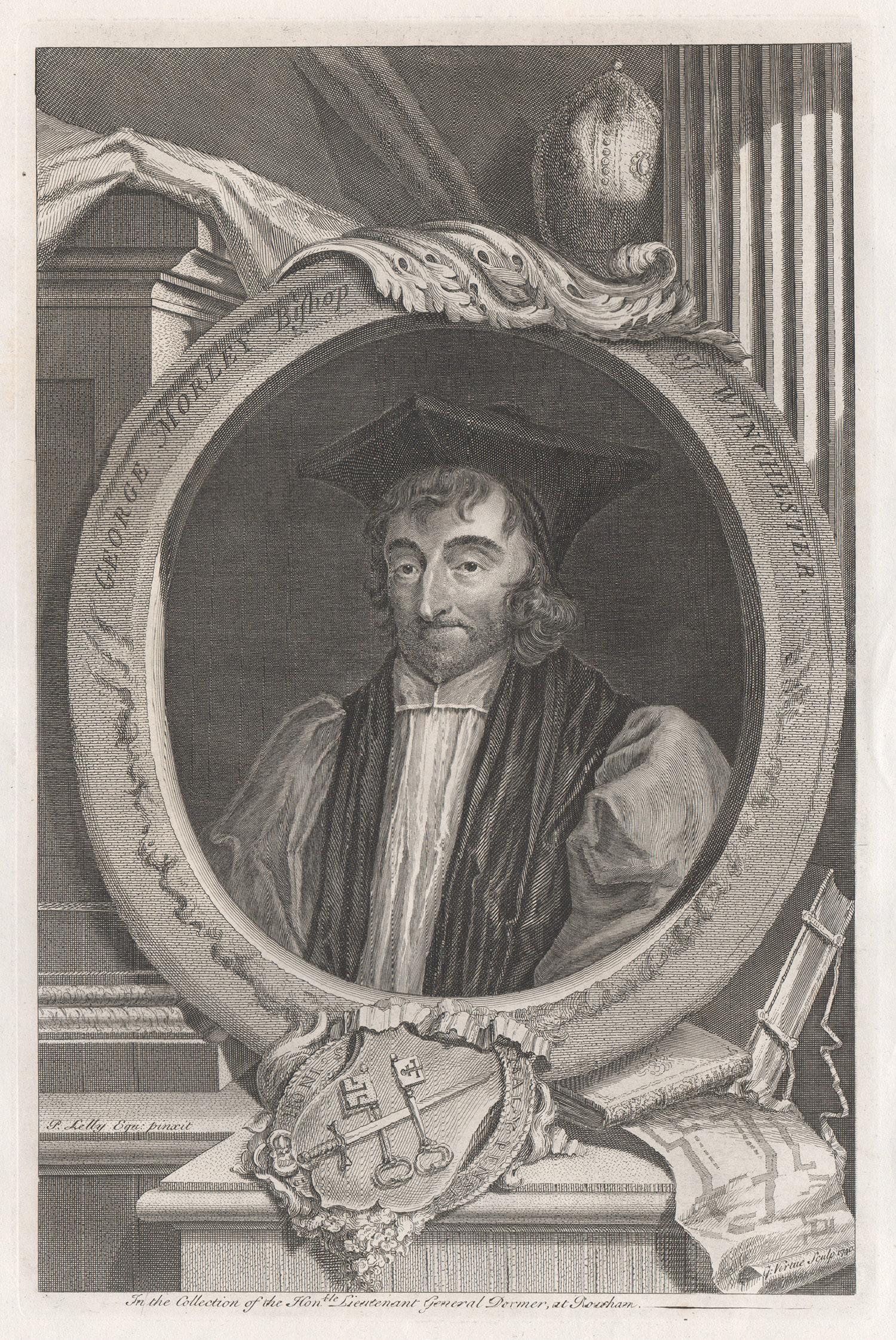 Jacobus Houbraken  Portrait Print - George Morley Bishop of Winchester, portrait engraving, c1820