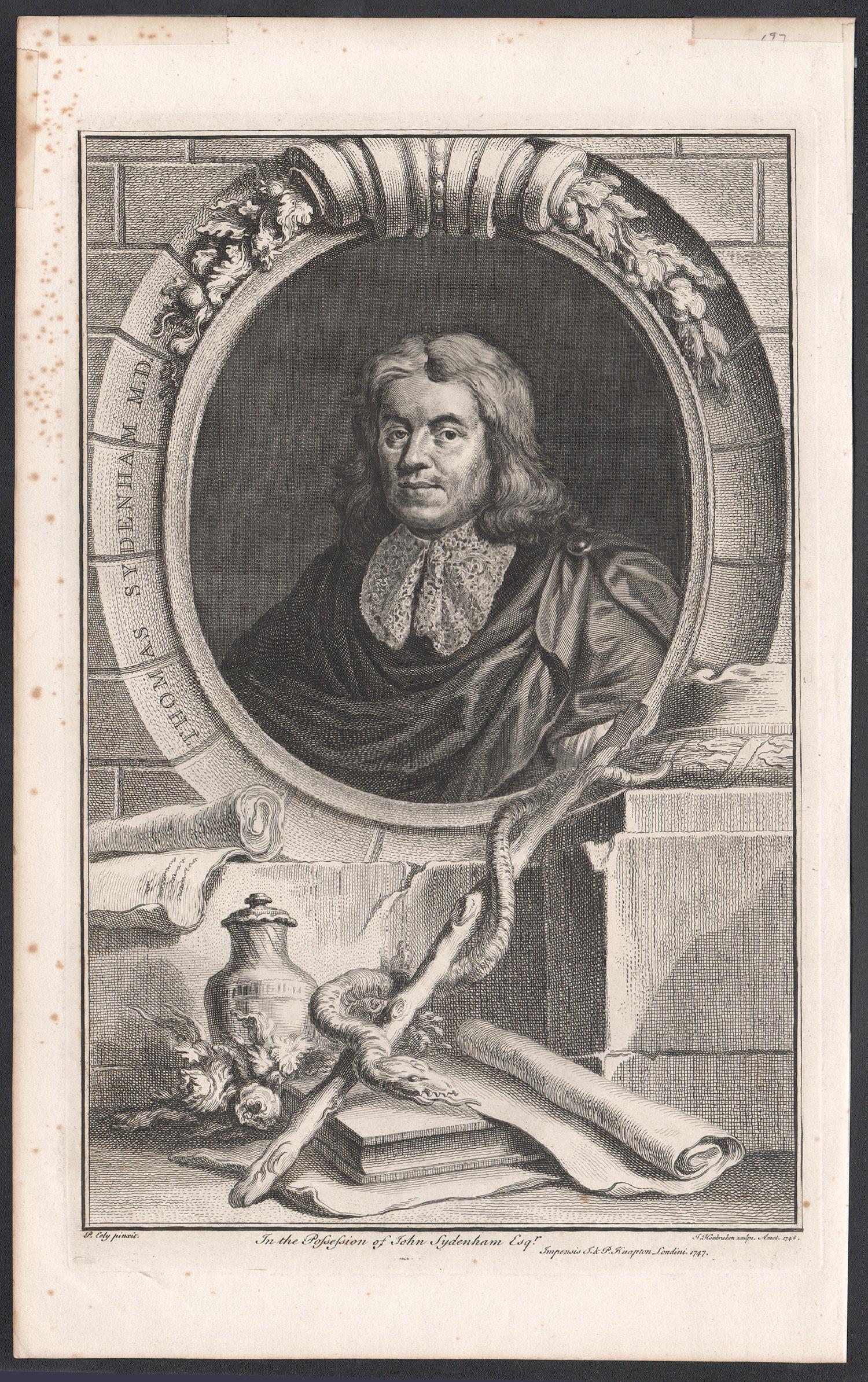 Thomas Sydenham MD, Porträtgravur, um 1820 – Print von Jacobus Houbraken 