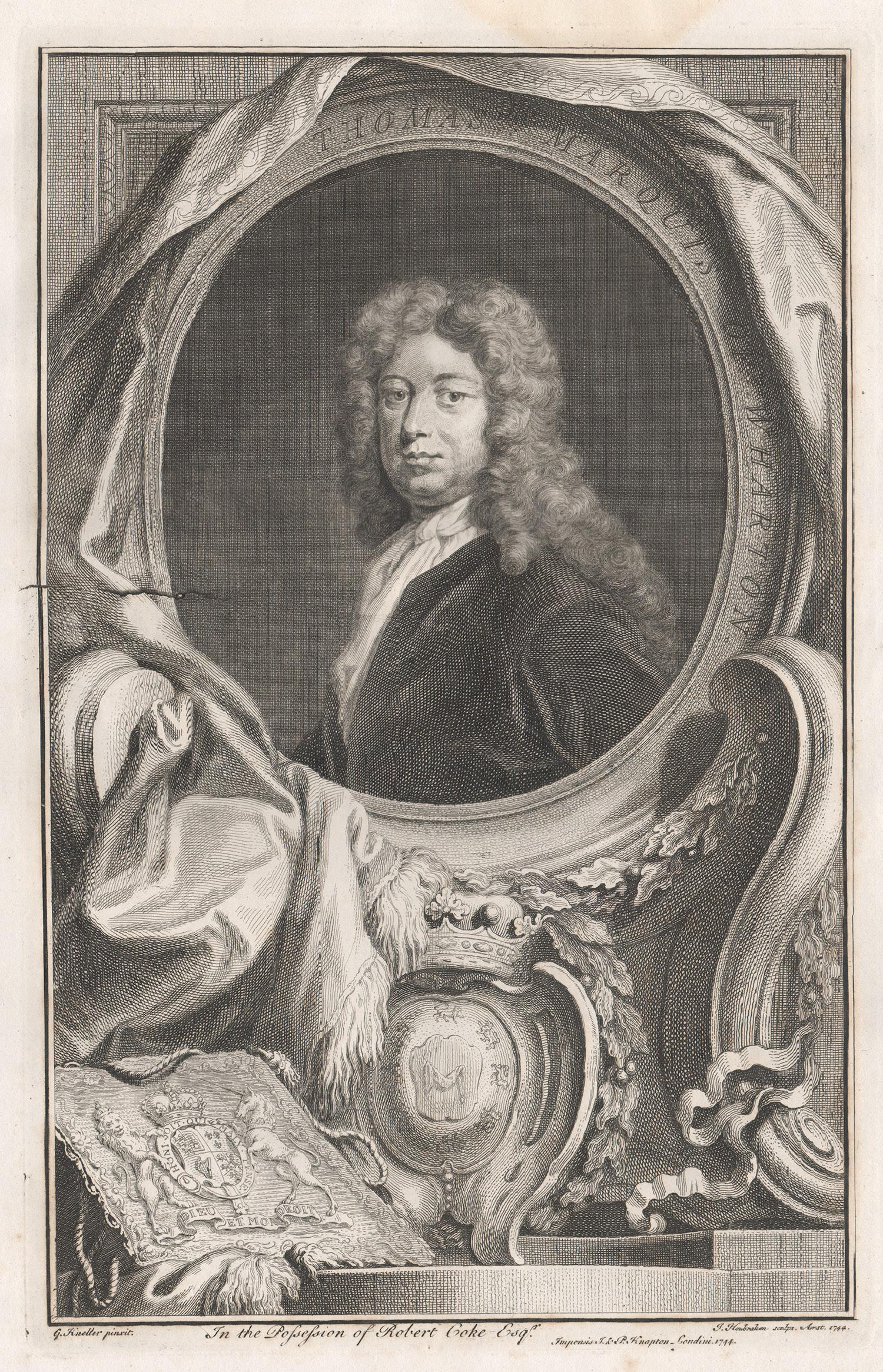 Jacobus Houbraken  Portrait Print - Thomas Marquis of Wharton, portrait engraving, c1820