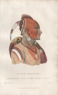 Antique Sewessissing Chief of the Eowah Indians, Native American portrait engraving