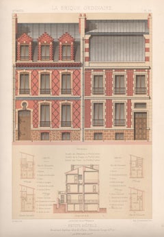 French architecture house design lithograph, late 19th century, 1878