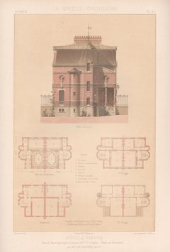 French architecture house design lithograph, late 19th century, 1878