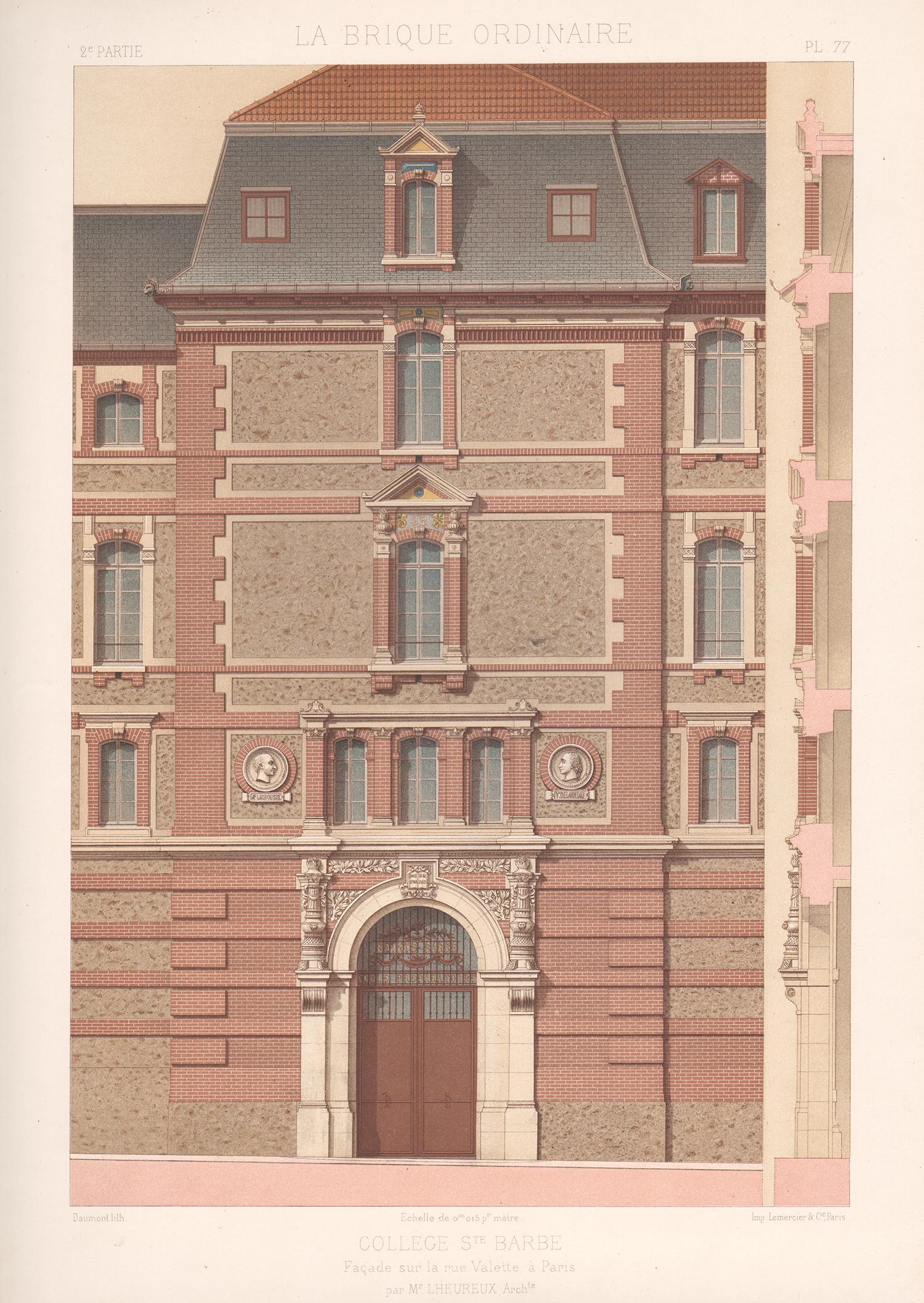 Jean-Francois Daumont Landscape Print - French architecture house design lithograph, late 19th century, 1878