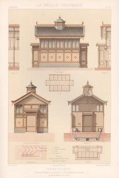 French architecture house design lithograph, late 19th century, 1878