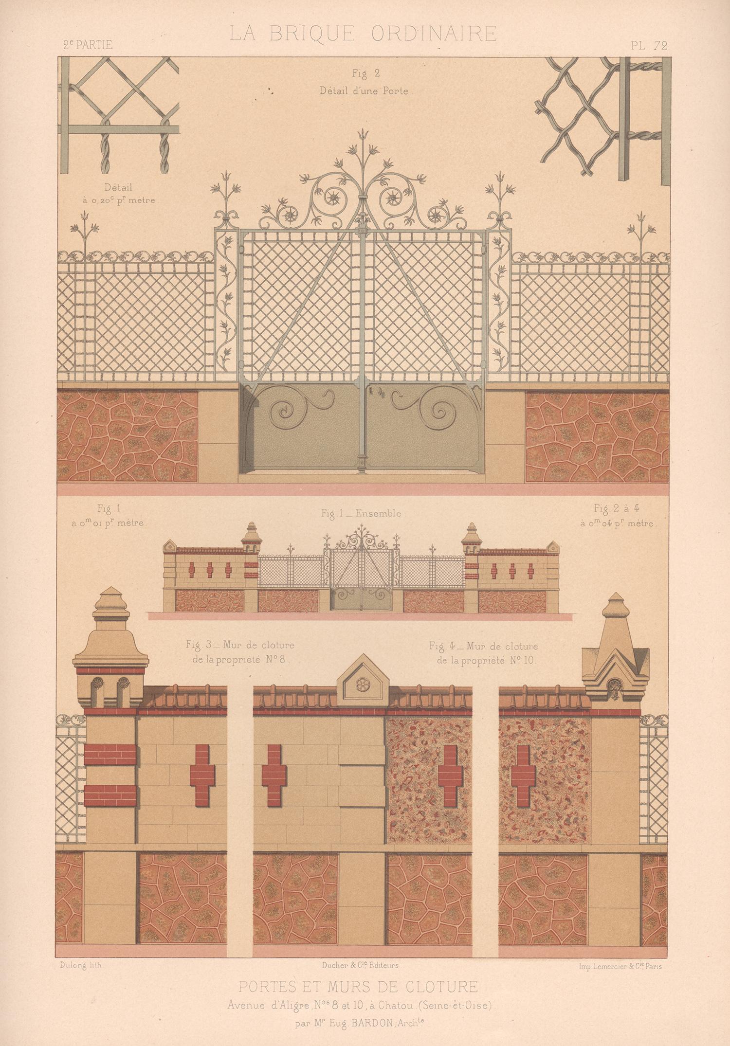 Französische Lithographie des Architekturhauses für das Design, spätes 19. Jahrhundert, 1878