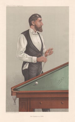 John Roberts, billiards player, Vanity Fair portrait chromolithograph, 1905