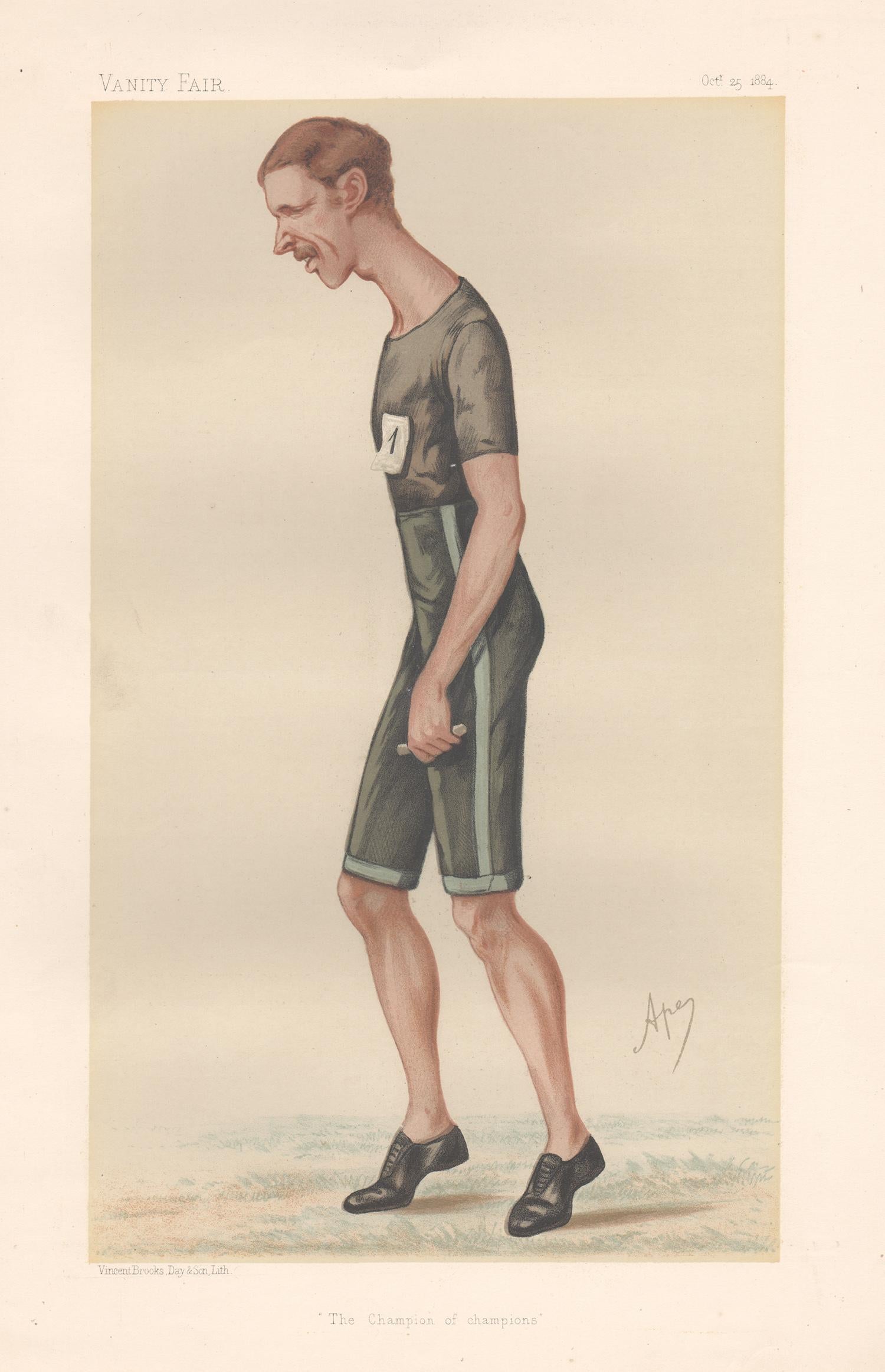 Sir Leslie Ward Portrait Print - Walter Goodall George, runner, Vanity Fair portrait chromolithograph, 1884